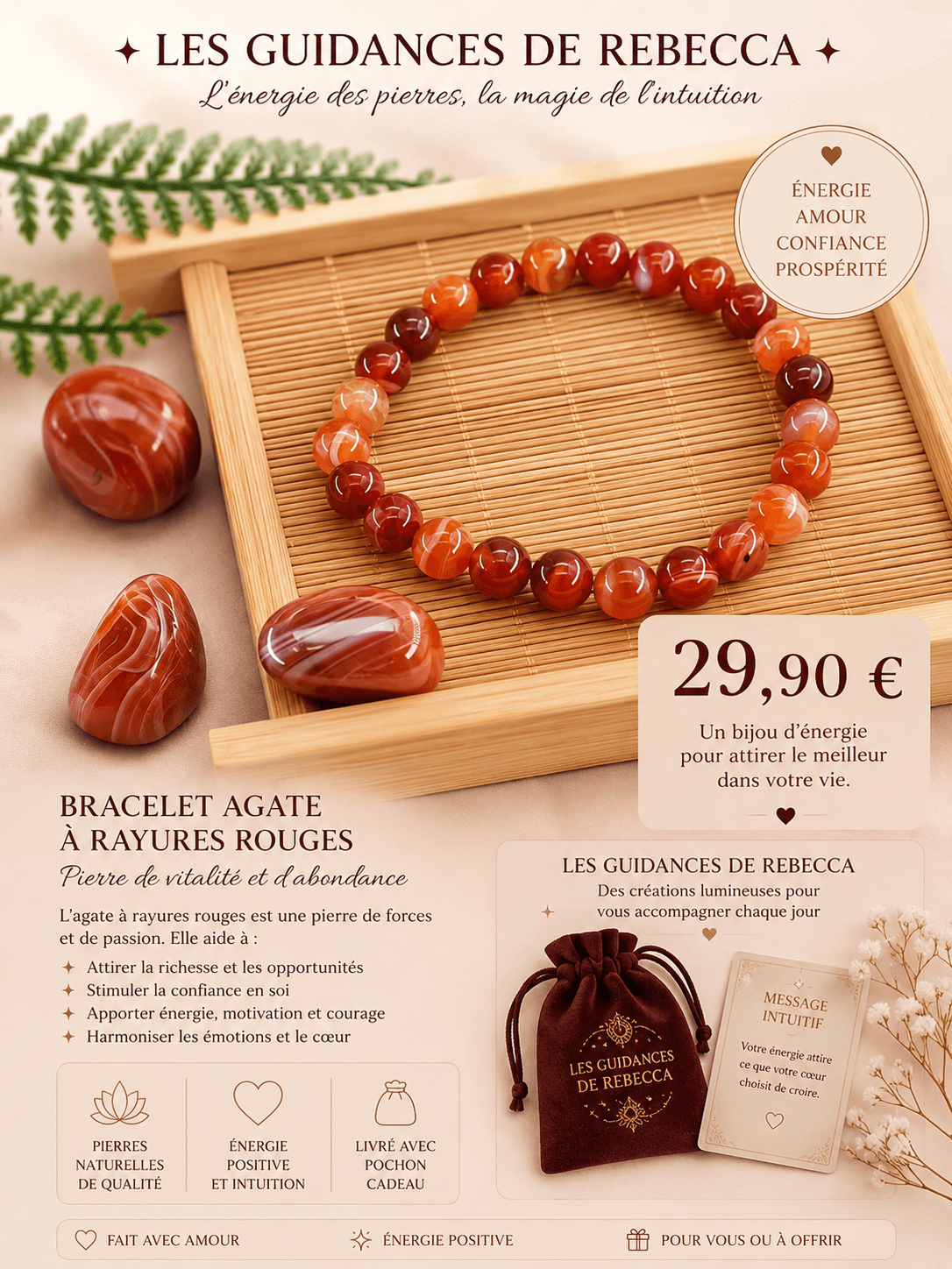 Photo complémentaire Bracelet Agate à rayures rouges